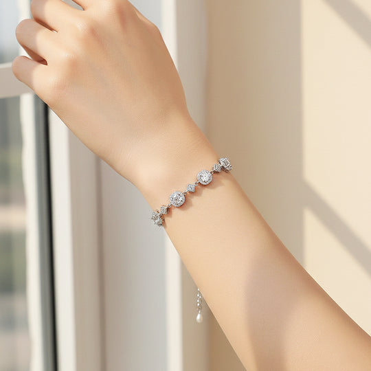 Cushion Halo Station Bracelet | Moissanite | Prm9150 - Bracelets | Singapore Jewellery, Wedding Rings &amp; Gifts | Same Day Delivery | Tiara.com.sg