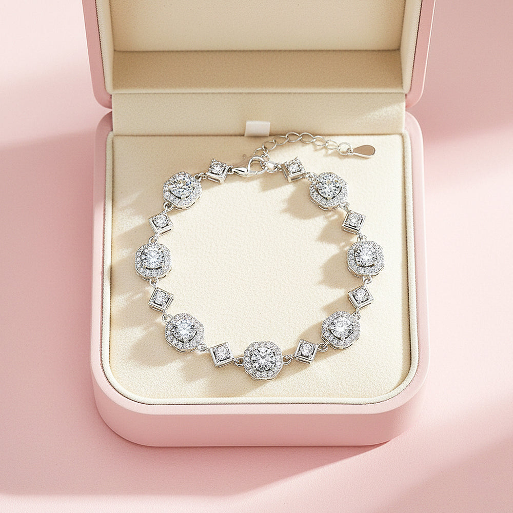 Cushion Halo Station Bracelet | Moissanite | Prm9150 - Bracelets | Singapore Jewellery, Wedding Rings & Gifts | Same Day Delivery | Tiara.com.sg