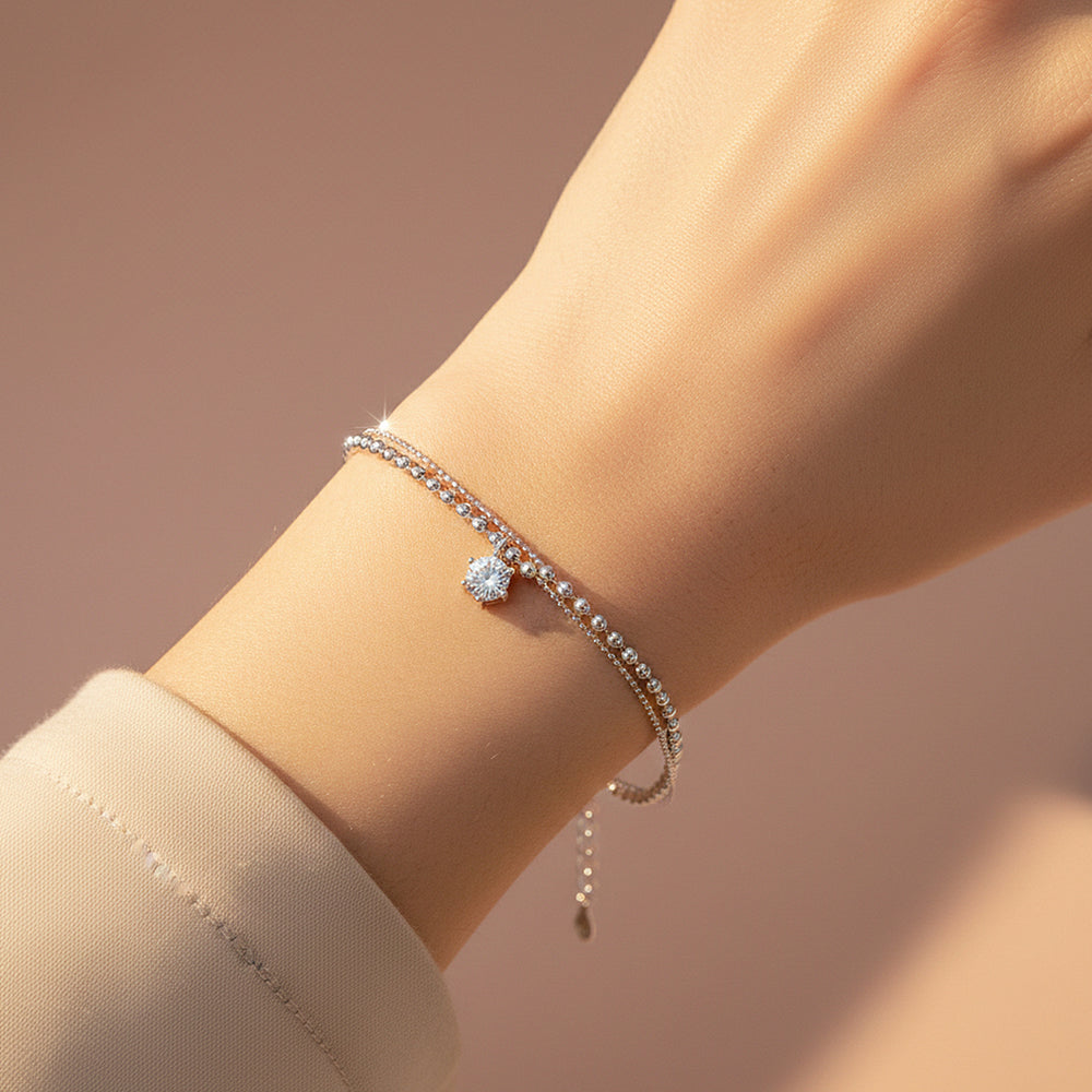 Solitaire Double-Layer Bracelet | Moissanite | Prm9151 - Bracelets | Singapore Jewellery, Wedding Rings & Gifts | Same Day Delivery | Tiara.com.sg