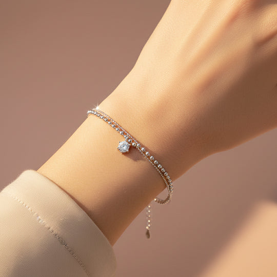 Solitaire Double-Layer Bracelet | Moissanite | Prm9151 - Bracelets | Singapore Jewellery, Wedding Rings &amp; Gifts | Same Day Delivery | Tiara.com.sg