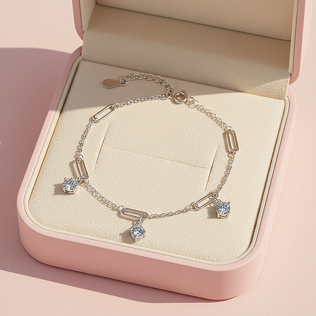 Triple Solitaire Paperclip Bracelet | Moissanite | Prm9153 - Bracelets | Singapore Jewellery, Wedding Rings &amp; Gifts | Same Day Delivery | Tiara.com.sg