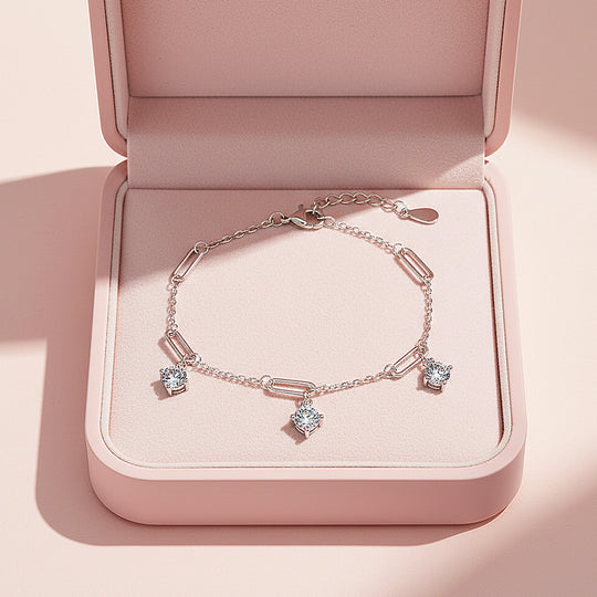 Triple Solitaire Paperclip Bracelet | Moissanite | Prm9153 - Bracelets | Singapore Jewellery, Wedding Rings &amp; Gifts | Same Day Delivery | Tiara.com.sg