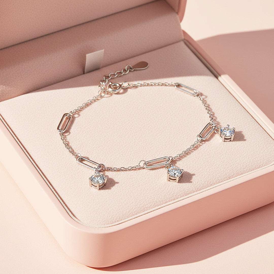 Triple Solitaire Paperclip Bracelet | Moissanite | Prm9153 - Bracelets | Singapore Jewellery, Wedding Rings &amp; Gifts | Same Day Delivery | Tiara.com.sg