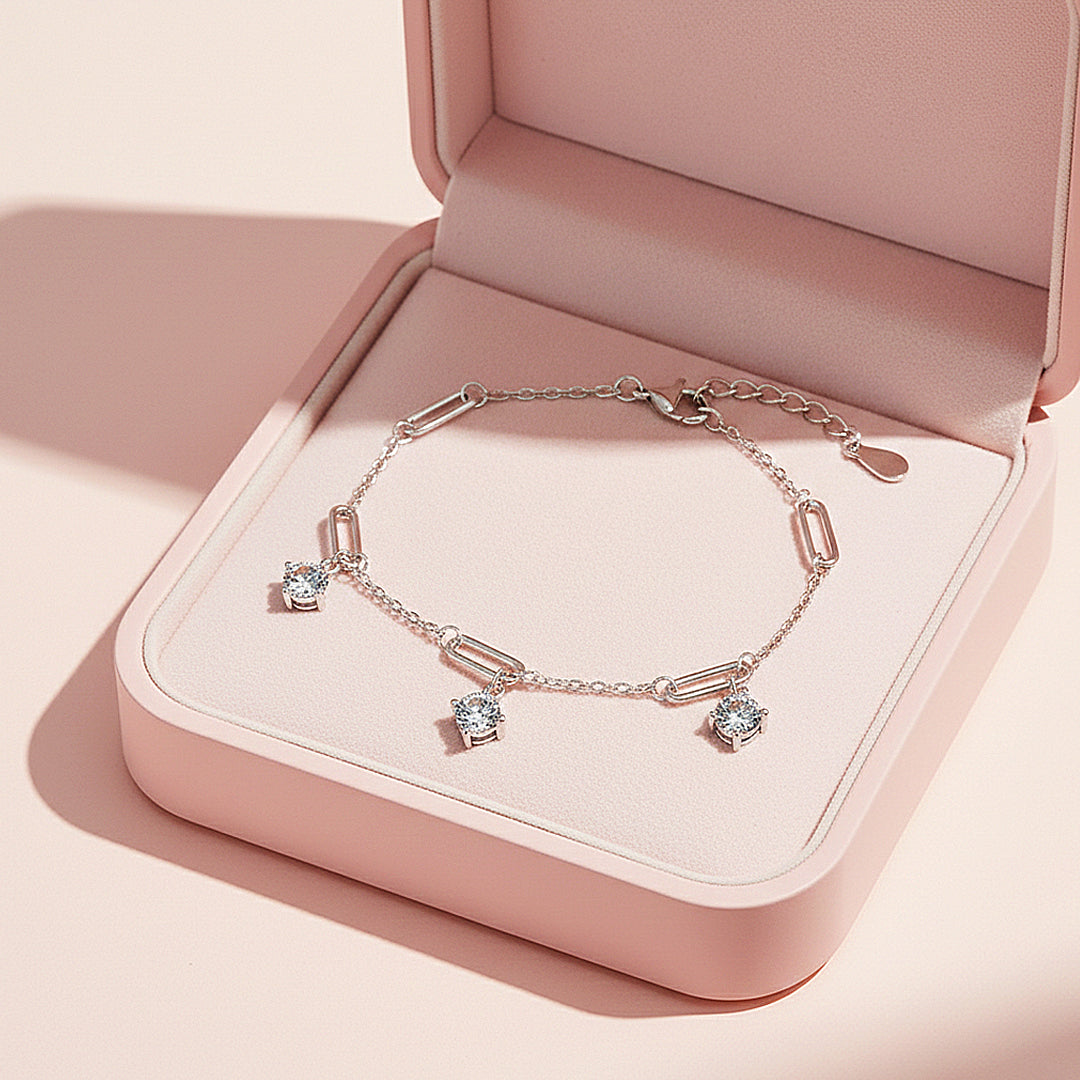Triple Solitaire Paperclip Bracelet | Moissanite | Prm9153 - Bracelets | Singapore Jewellery, Wedding Rings &amp; Gifts | Same Day Delivery | Tiara.com.sg