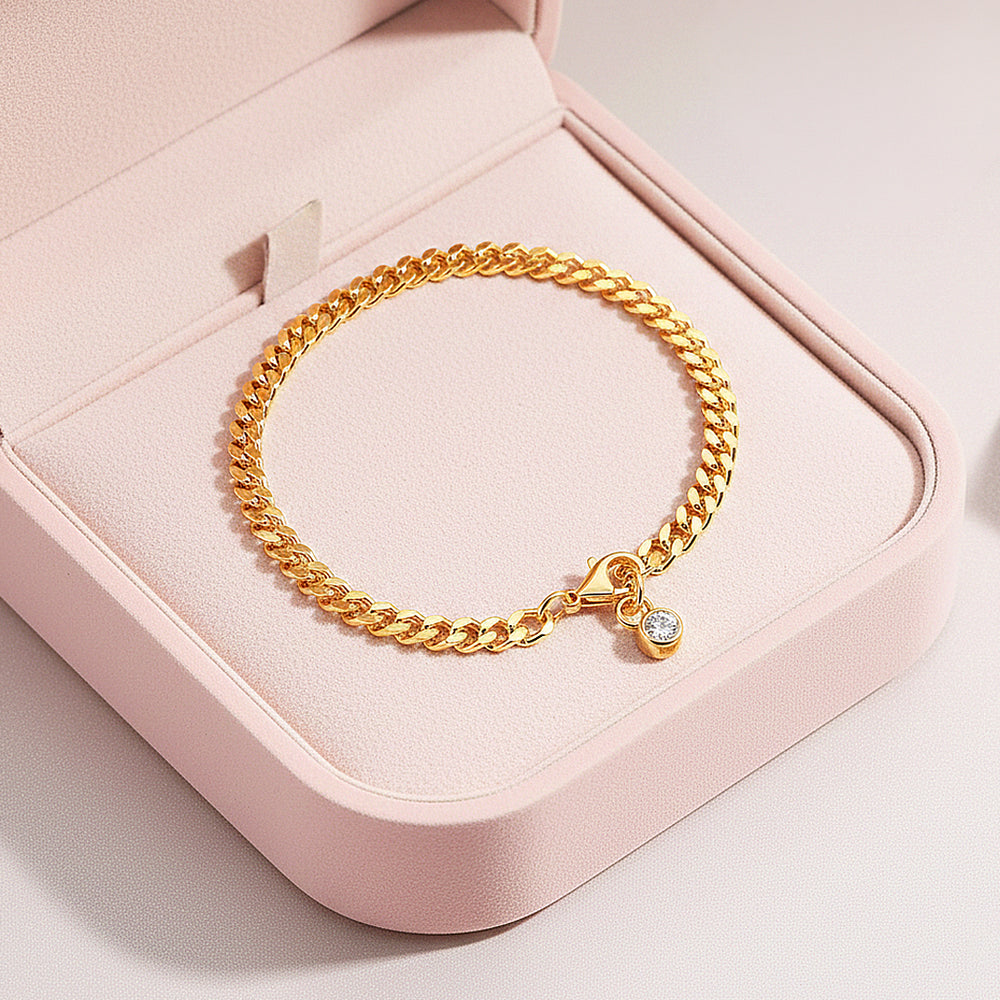 Bezel Cuban Link Bracelet | Moissanite | Prm9155 - Bracelets | Singapore Jewellery, Wedding Rings & Gifts | Same Day Delivery | Tiara.com.sg