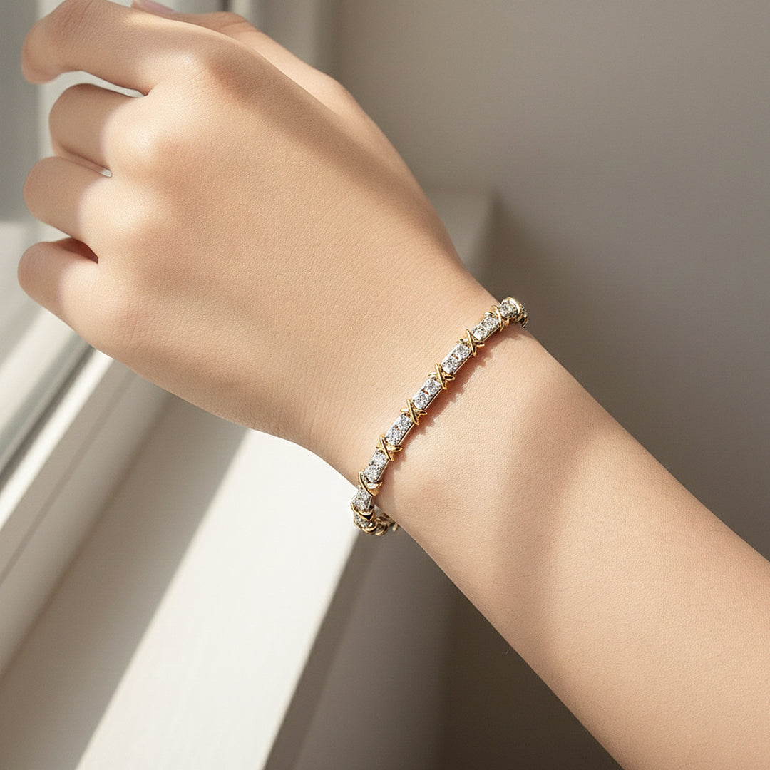 Two-Tone X Tennis Bracelet | Moissanite | Prm9157 - Bracelets | Singapore Jewellery, Wedding Rings & Gifts | Same Day Delivery | Tiara.com.sg