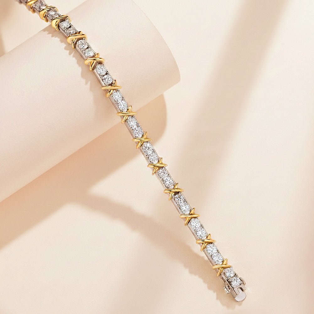 Two-Tone X Tennis Bracelet | Moissanite | Prm9157 - Bracelets | Singapore Jewellery, Wedding Rings & Gifts | Same Day Delivery | Tiara.com.sg