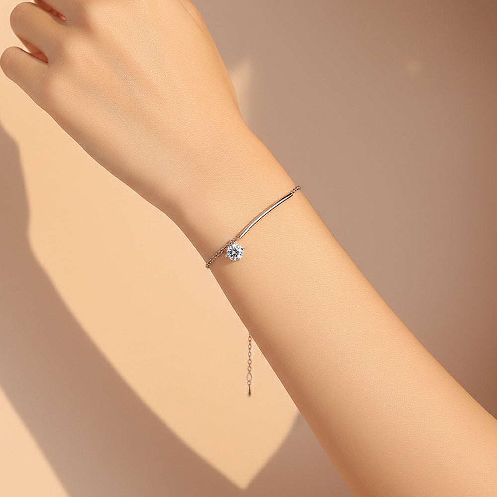 Curved Bar Solitaire Bracelet | Moissanite | Prm9158 - Bracelets | Singapore Jewellery, Wedding Rings & Gifts | Same Day Delivery | Tiara.com.sg