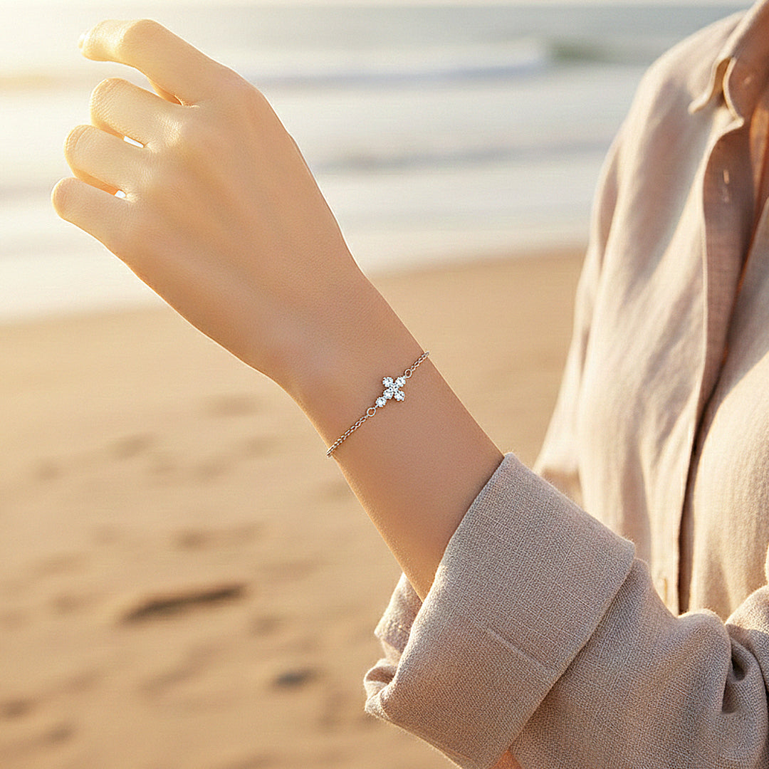 Floral Cross Link Bracelet | Moissanite | Prm9160 - Bracelets | Singapore Jewellery, Wedding Rings &amp; Gifts | Same Day Delivery | Tiara.com.sg