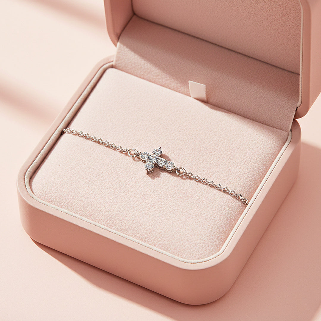 Floral Cross Link Bracelet | Moissanite | Prm9160 - Bracelets | Singapore Jewellery, Wedding Rings &amp; Gifts | Same Day Delivery | Tiara.com.sg