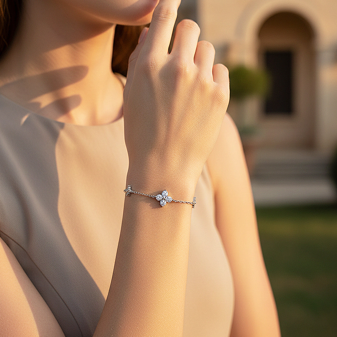 Floral Marquise Link Bracelet | Moissanite | Prm9162 - Bracelets | Singapore Jewellery, Wedding Rings &amp; Gifts | Same Day Delivery | Tiara.com.sg