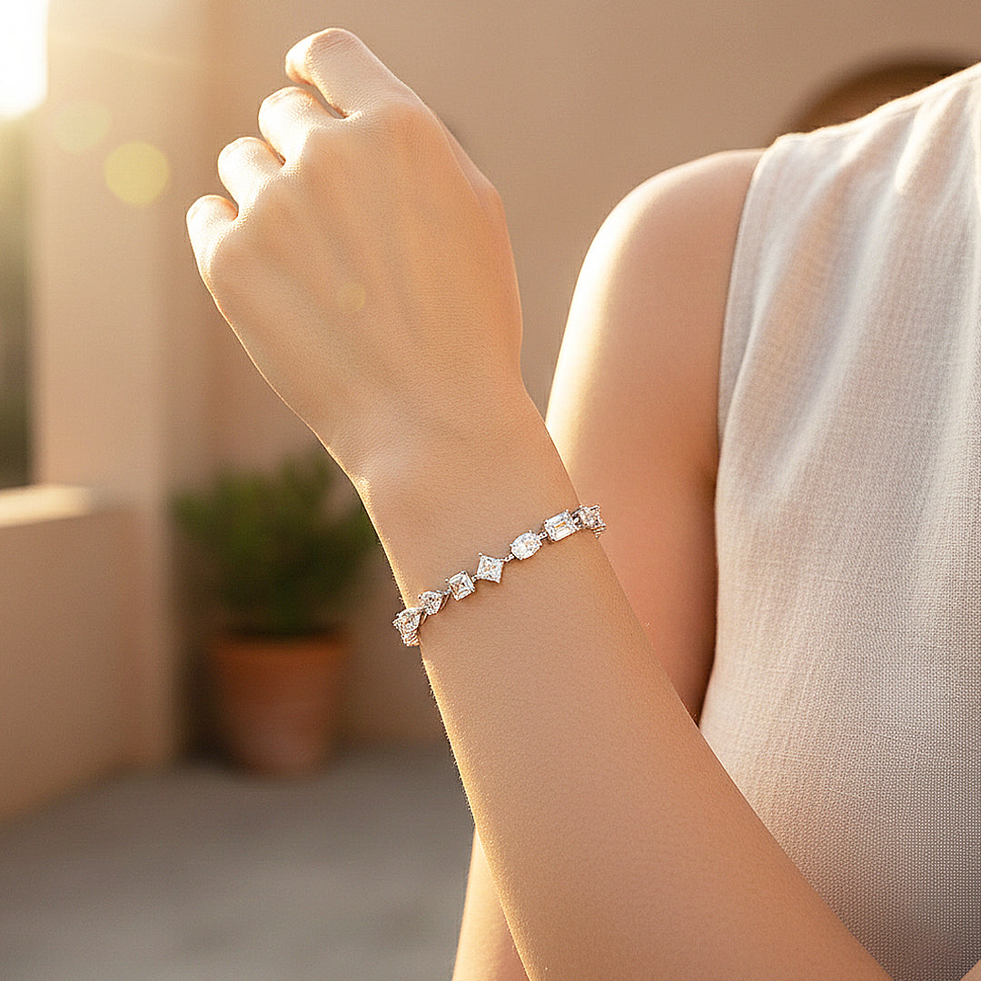 Multi-Shape Fancy-Cut Tennis Bracelet | Moissanite | Prm9168 - Bracelets | Singapore Jewellery, Wedding Rings &amp; Gifts | Same Day Delivery | Tiara.com.sg