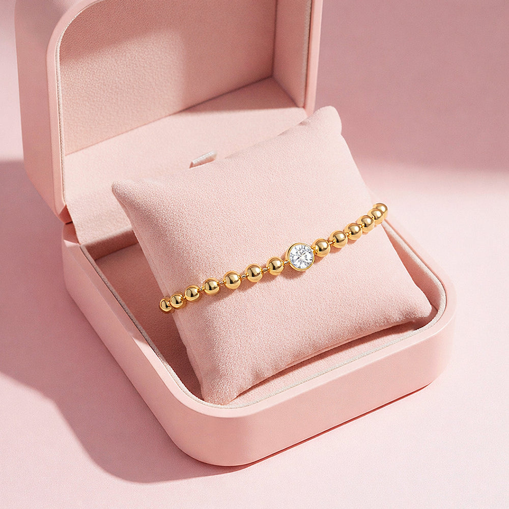 Bezel Gold Bead Bracelet | Moissanite | Prm9170 - Bracelets | Singapore Jewellery, Wedding Rings & Gifts | Same Day Delivery | Tiara.com.sg