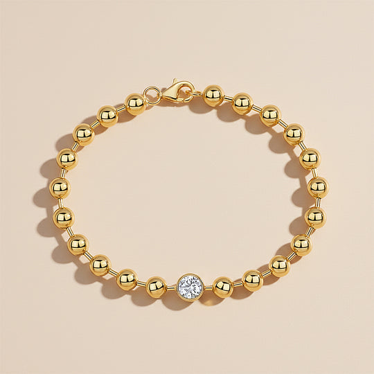 Bezel Gold Bead Bracelet | Moissanite | Prm9170 - Bracelets | Singapore Jewellery, Wedding Rings &amp; Gifts | Same Day Delivery | Tiara.com.sg