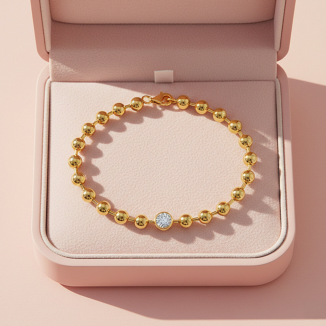 Bezel Gold Bead Bracelet | Moissanite | Prm9170 - Bracelets | Singapore Jewellery, Wedding Rings & Gifts | Same Day Delivery | Tiara.com.sg