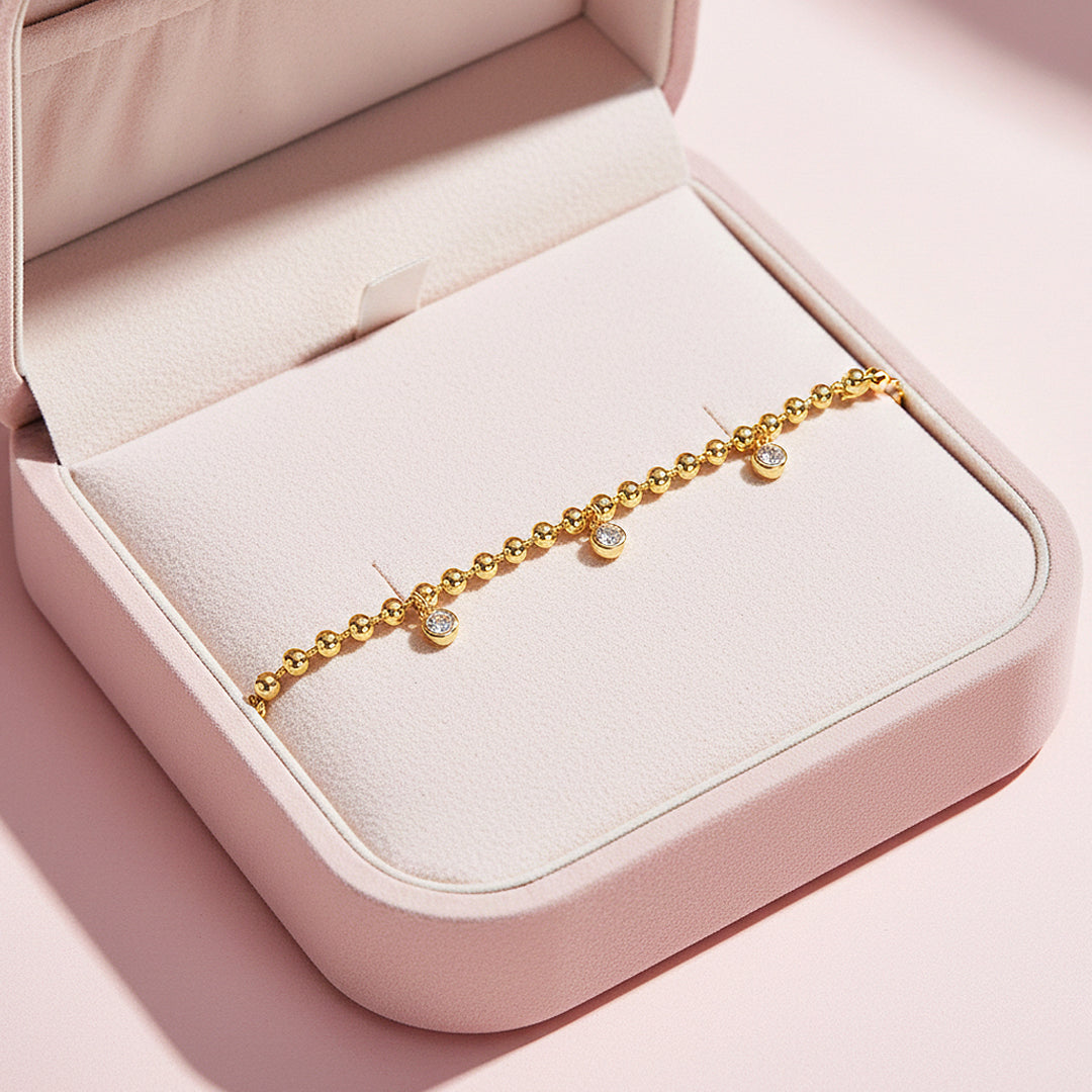 Bezel Gold Bead Charm Bracelet | Moissanite | Prm9171 - Bracelets | Singapore Jewellery, Wedding Rings &amp; Gifts | Same Day Delivery | Tiara.com.sg