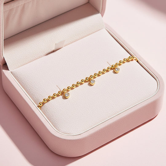 Bezel Gold Bead Charm Bracelet | Moissanite | Prm9171 - Bracelets | Singapore Jewellery, Wedding Rings &amp; Gifts | Same Day Delivery | Tiara.com.sg