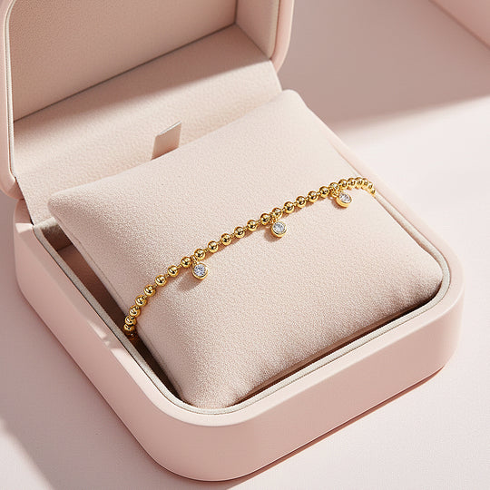 Bezel Gold Bead Charm Bracelet | Moissanite | Prm9171 - Bracelets | Singapore Jewellery, Wedding Rings &amp; Gifts | Same Day Delivery | Tiara.com.sg