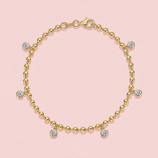 Bezel Gold Bead Charm Bracelet | Moissanite | Prm9171 - Bracelets | Singapore Jewellery, Wedding Rings &amp; Gifts | Same Day Delivery | Tiara.com.sg