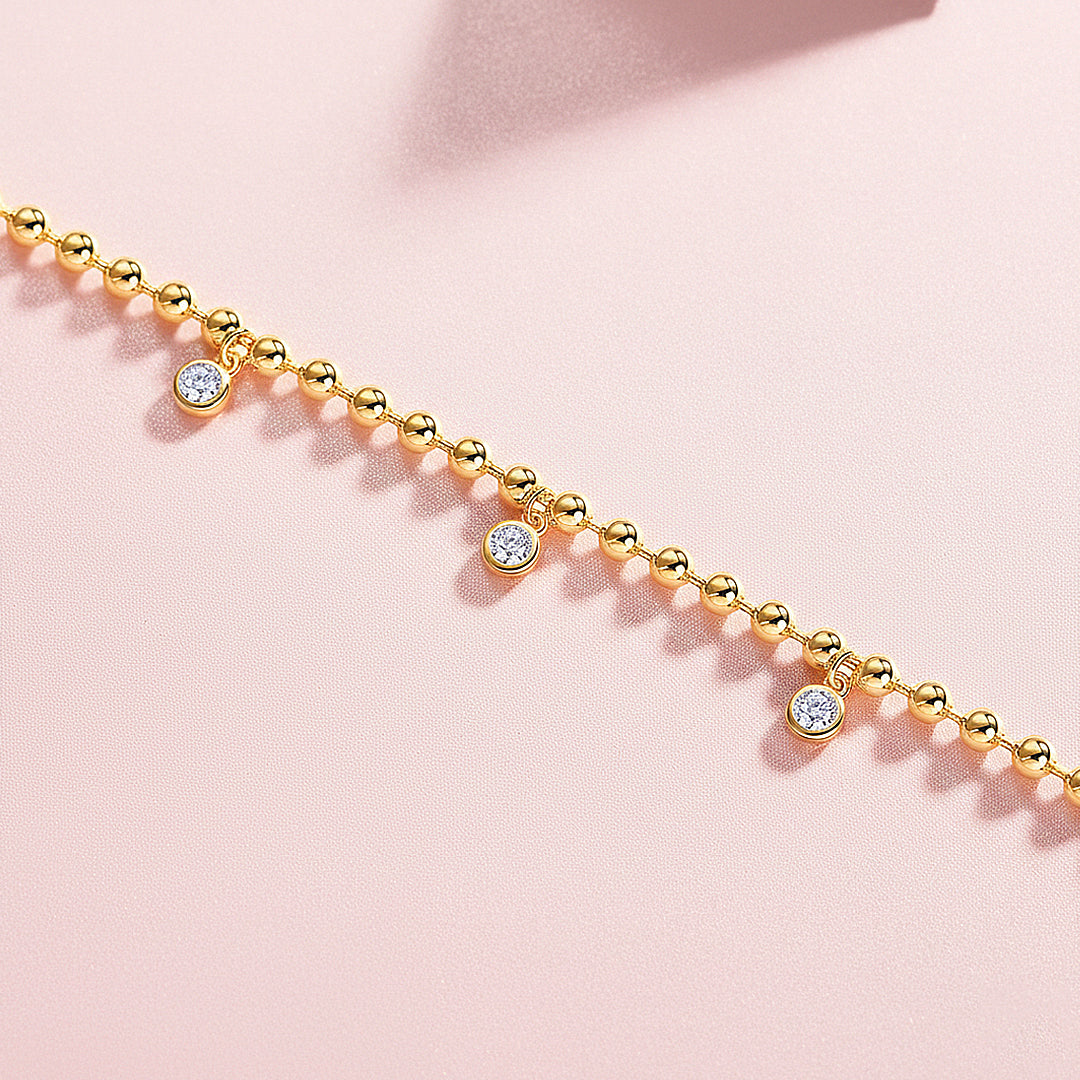 Bezel Gold Bead Charm Bracelet | Moissanite | Prm9171 - Bracelets | Singapore Jewellery, Wedding Rings &amp; Gifts | Same Day Delivery | Tiara.com.sg