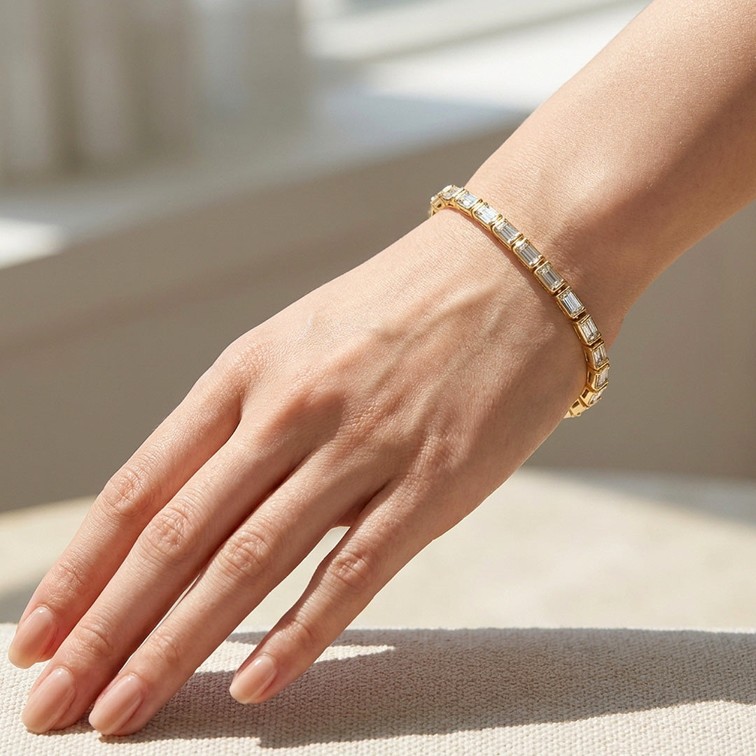 Baguette Moissanite Gold Tennis Women Bracelet | Prm9173