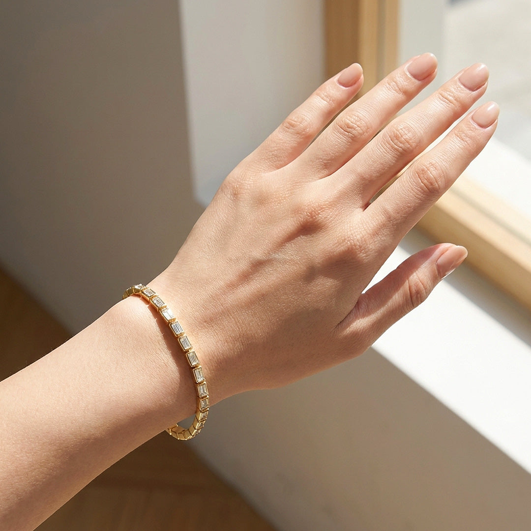 Baguette Moissanite Gold Tennis Women Bracelet | Prm9173