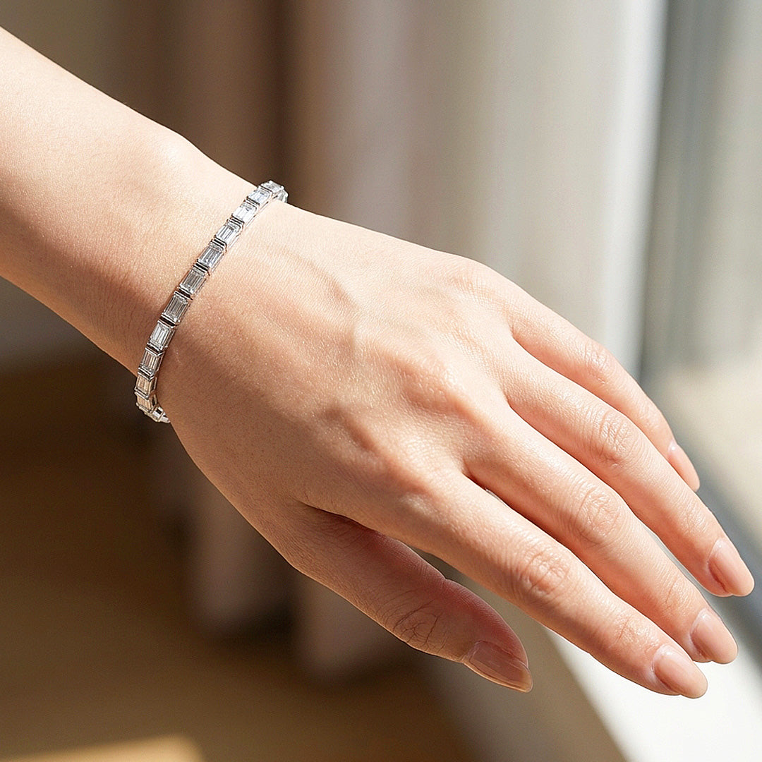 Baguette Moissanite Silver Tennis Women Bracelet | Prm9174