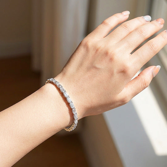 Baguette Moissanite Silver Tennis Women Bracelet | Prm9174