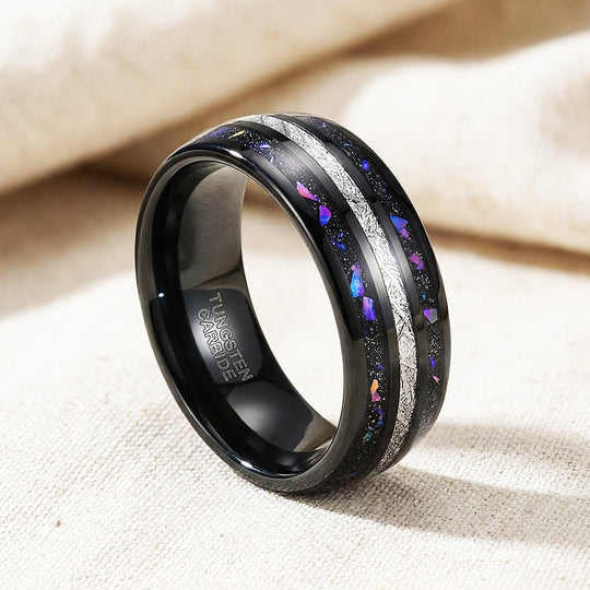 Purple Stars Polished Meteorite Purple Opal Inlay Black Tungsten Carbide Ring - Ring | Singapore Jewellery, Wedding Rings &amp; Gifts | Same Day Delivery | Tiara.com.sg