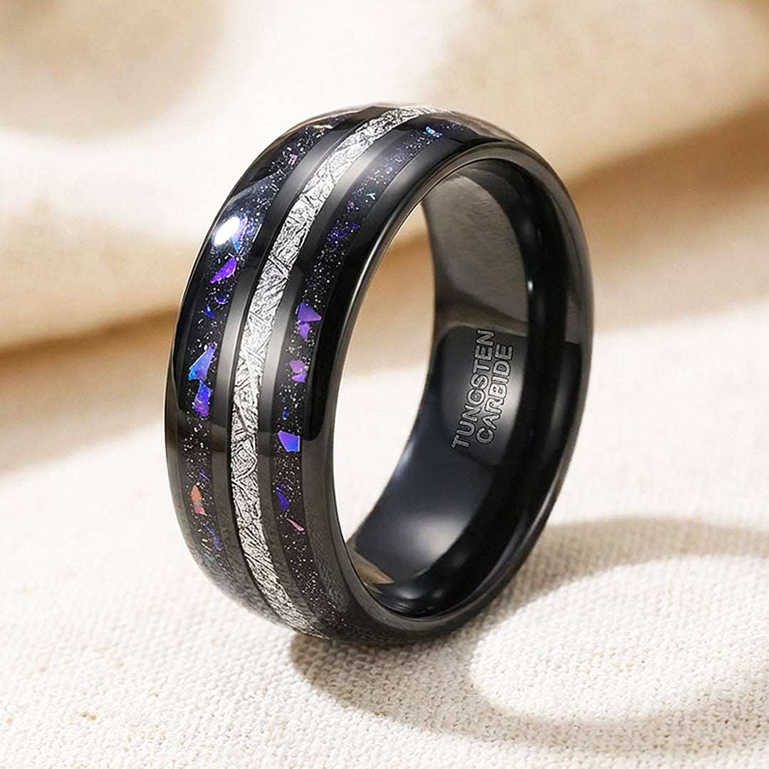 Purple Stars Polished Meteorite Purple Opal Inlay Black Tungsten Carbide Ring - Ring | Singapore Jewellery, Wedding Rings &amp; Gifts | Same Day Delivery | Tiara.com.sg
