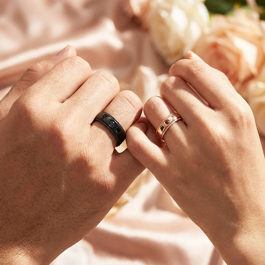Pursuit | High-Polished Milled-Edge Bezel-Set Dome Wedding Band