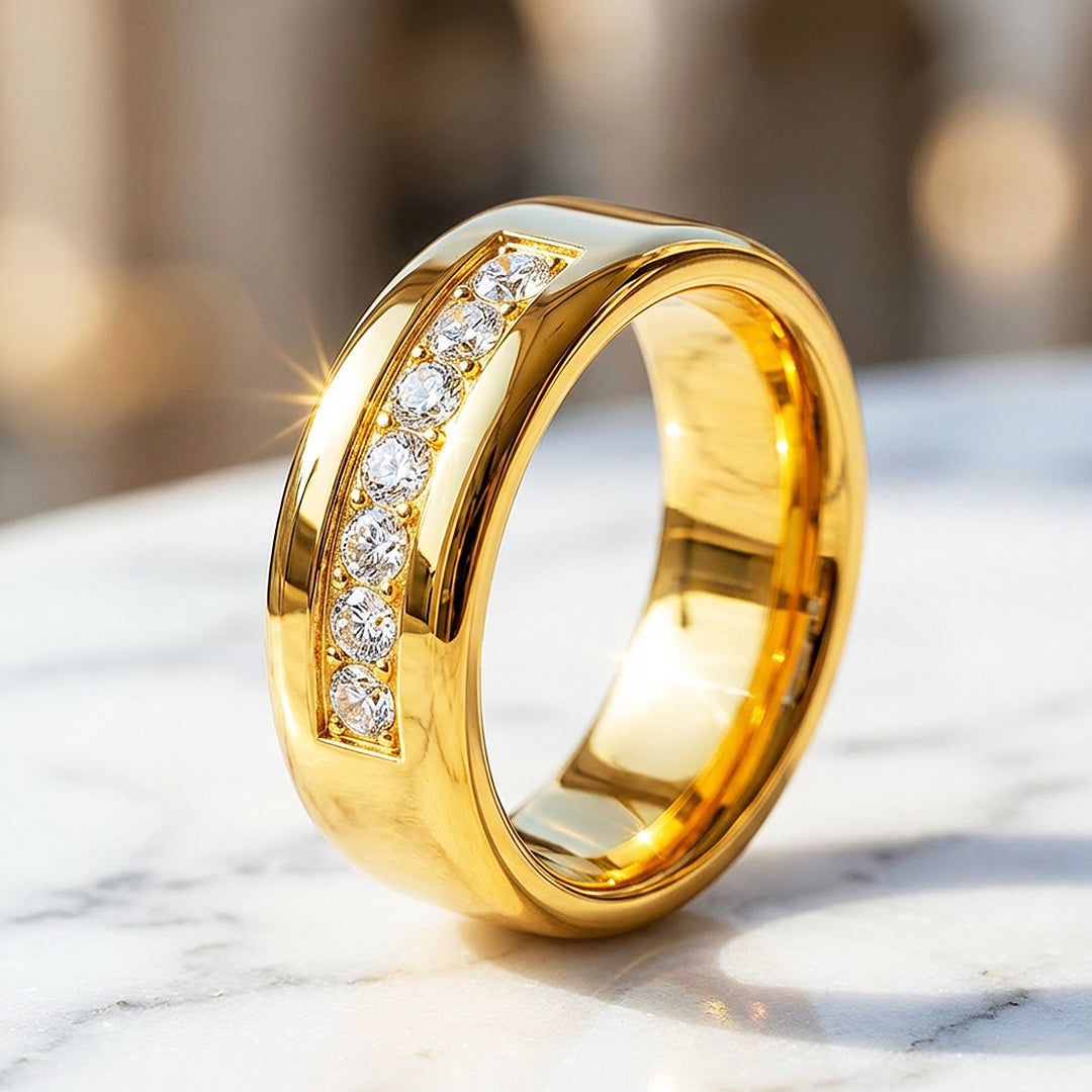 Regalis Polished Gold Tungsten Carbide Ring - Ring | Singapore Jewellery, Wedding Rings &amp; Gifts | Same Day Delivery | Tiara.com.sg