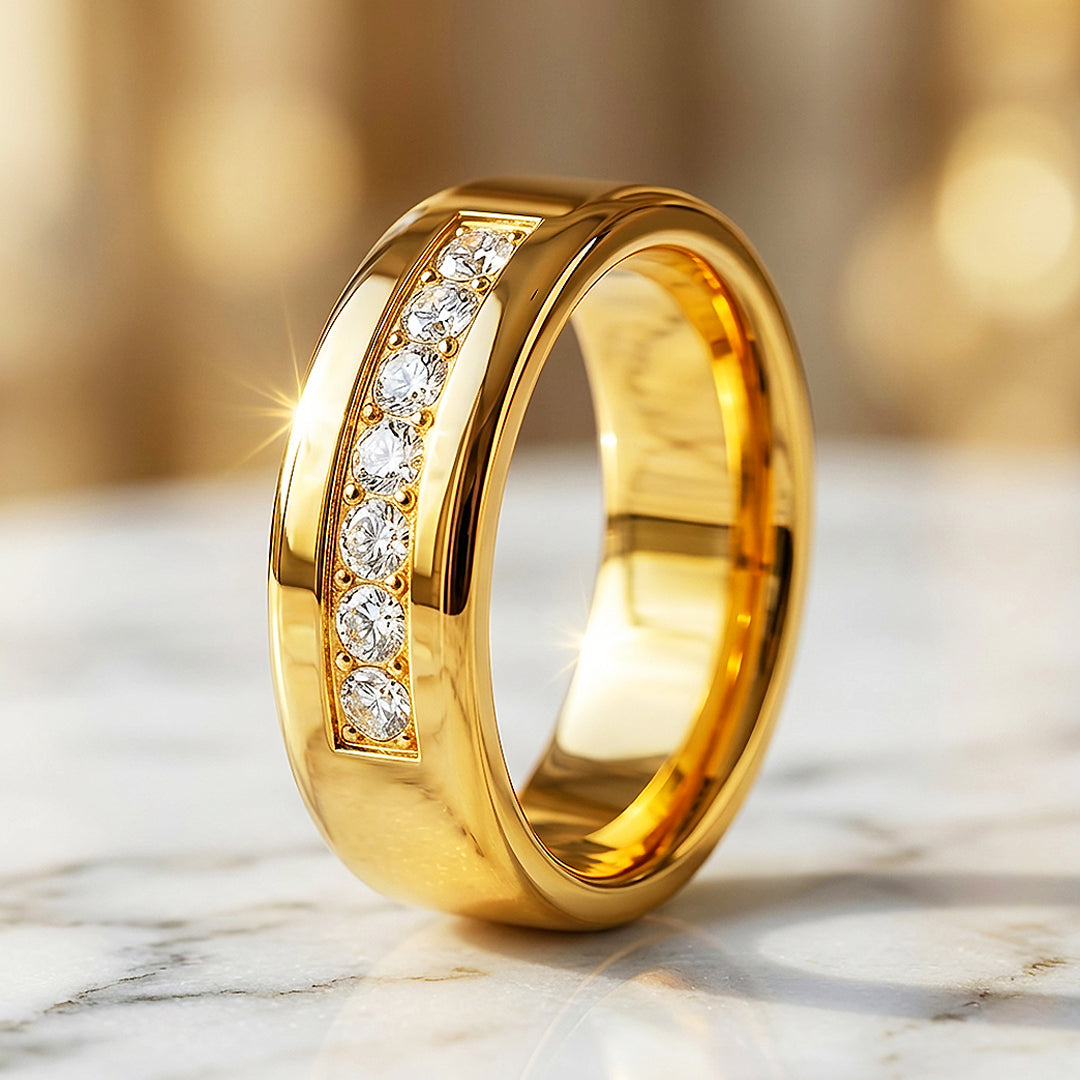 Regalis Polished Gold Tungsten Carbide Ring - Ring | Singapore Jewellery, Wedding Rings &amp; Gifts | Same Day Delivery | Tiara.com.sg