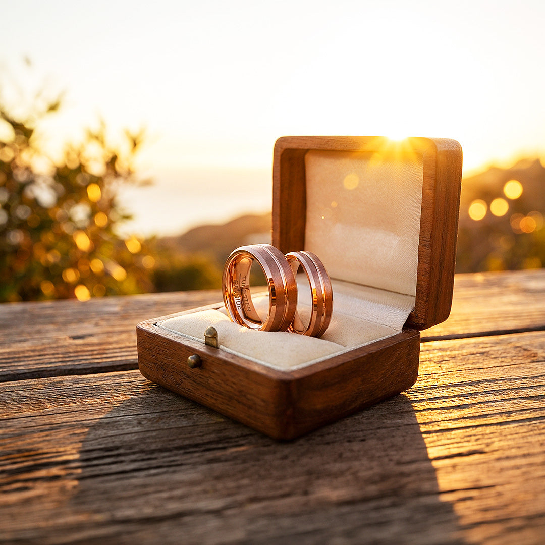 Santa | Tungsten Couple Rings | Rose Gold Wedding Bands - Ring | Singapore Jewellery, Wedding Rings &amp; Gifts | Same Day Delivery | Tiara.com.sg