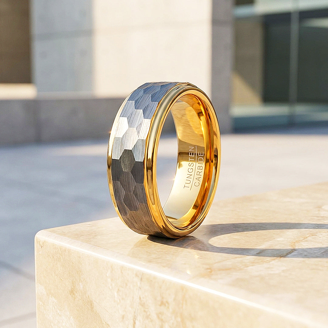 Tenor | Hammered Silver and Gold Dual Tone Tungsten Carbide | Men&