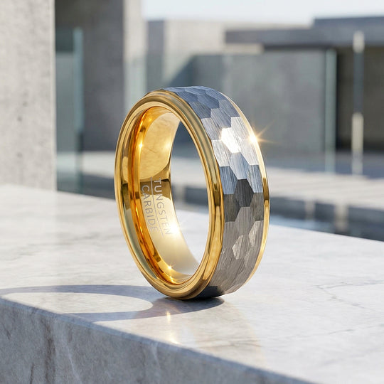 Tenor | Hammered Silver and Gold Dual Tone Tungsten Carbide | Men&