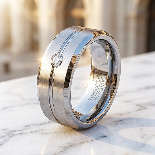 Truman Brushed Solitaire Tungsten Carbide Ring - Ring | Singapore Jewellery, Wedding Rings &amp; Gifts | Same Day Delivery | Tiara.com.sg