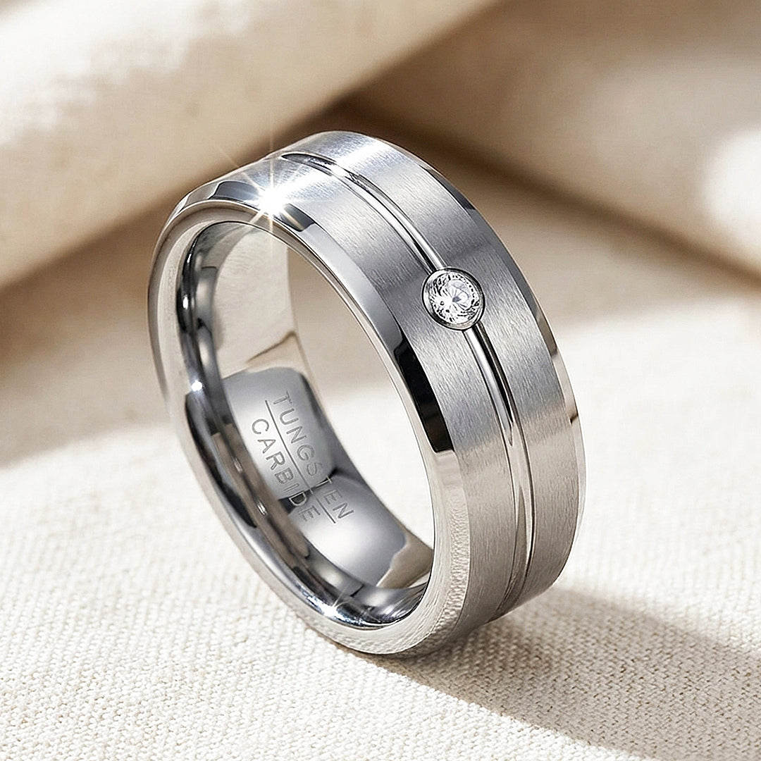 Truman Brushed Solitaire Tungsten Carbide Ring - Ring | Singapore Jewellery, Wedding Rings &amp; Gifts | Same Day Delivery | Tiara.com.sg