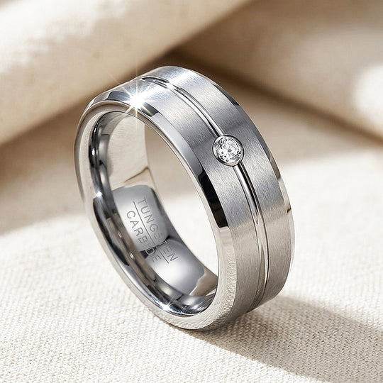 Truman Brushed Solitaire Tungsten Carbide Ring - Ring | Singapore Jewellery, Wedding Rings &amp; Gifts | Same Day Delivery | Tiara.com.sg