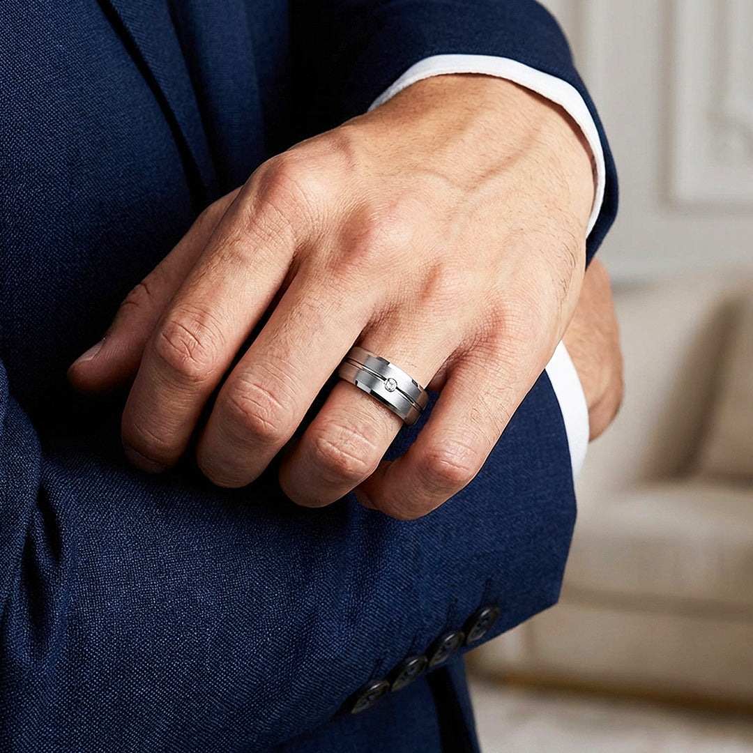 Truman Brushed Solitaire Tungsten Carbide Ring - Ring | Singapore Jewellery, Wedding Rings &amp; Gifts | Same Day Delivery | Tiara.com.sg