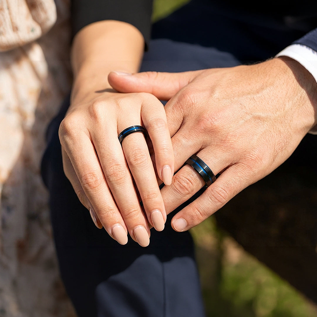 Twilight Blue | Tungsten Couple Rings | Black Wedding Bands - Ring | Singapore Jewellery, Wedding Rings &amp; Gifts | Same Day Delivery | Tiara.com.sg