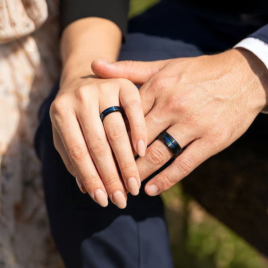 Twilight Blue | Tungsten Couple Rings | Black Wedding Bands - Ring | Singapore Jewellery, Wedding Rings &amp; Gifts | Same Day Delivery | Tiara.com.sg