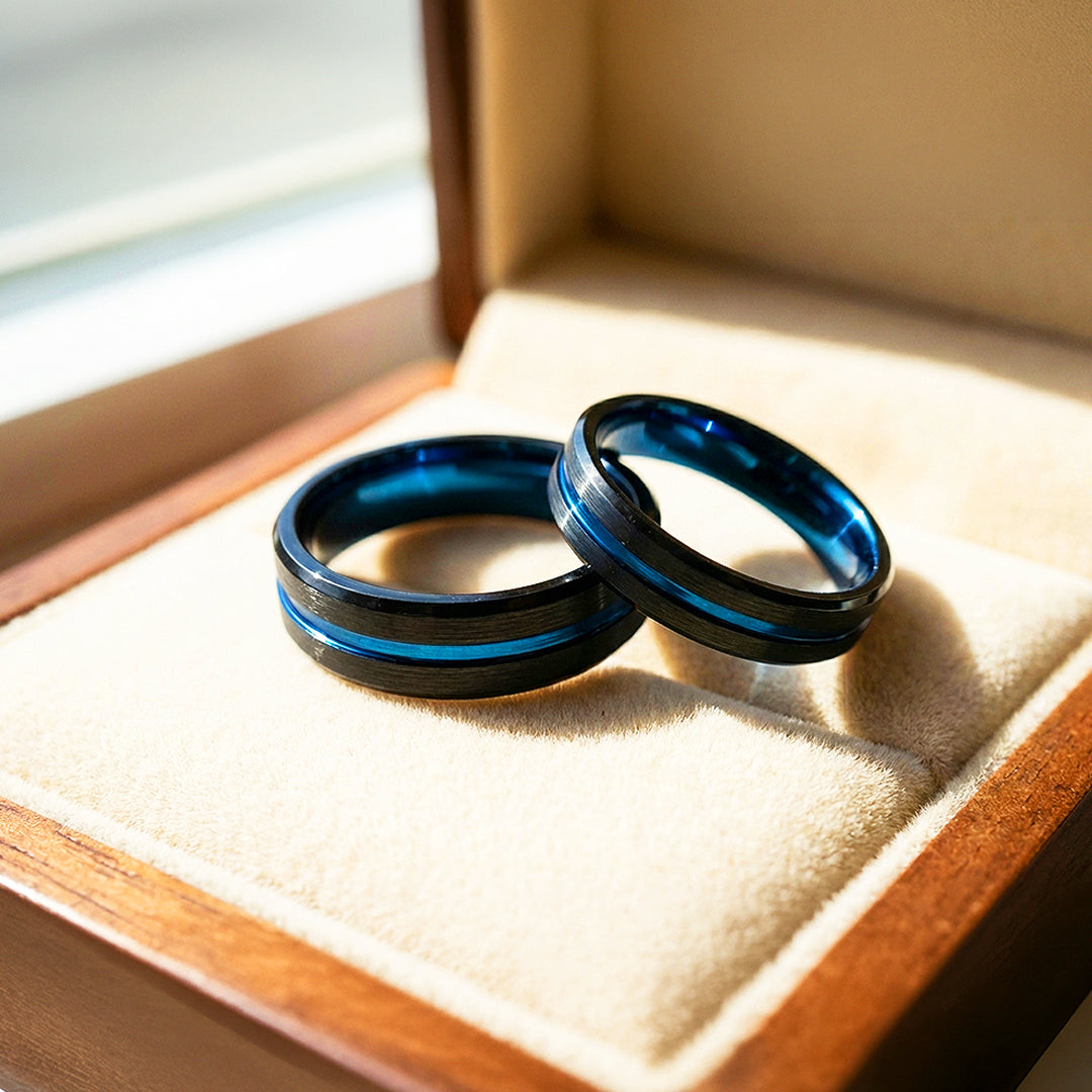 Twilight Blue | Tungsten Couple Rings | Black Wedding Bands - Ring | Singapore Jewellery, Wedding Rings &amp; Gifts | Same Day Delivery | Tiara.com.sg