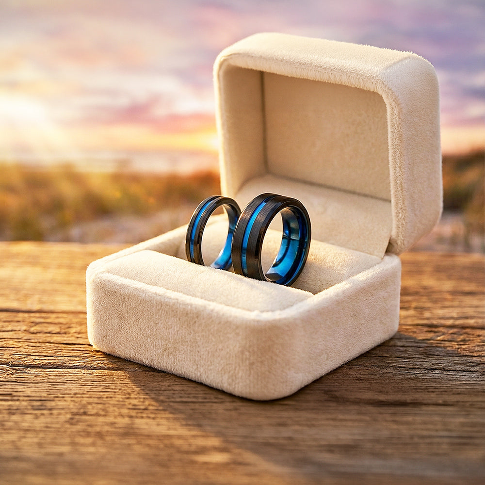 Twilight Blue | Tungsten Couple Rings | Black Wedding Bands - Ring | Singapore Jewellery, Wedding Rings & Gifts | Same Day Delivery | Tiara.com.sg