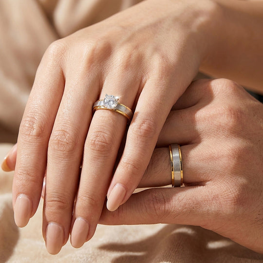 Vow | Brushed Center Dual-Tone Bevelled Solitaire Wedding Band