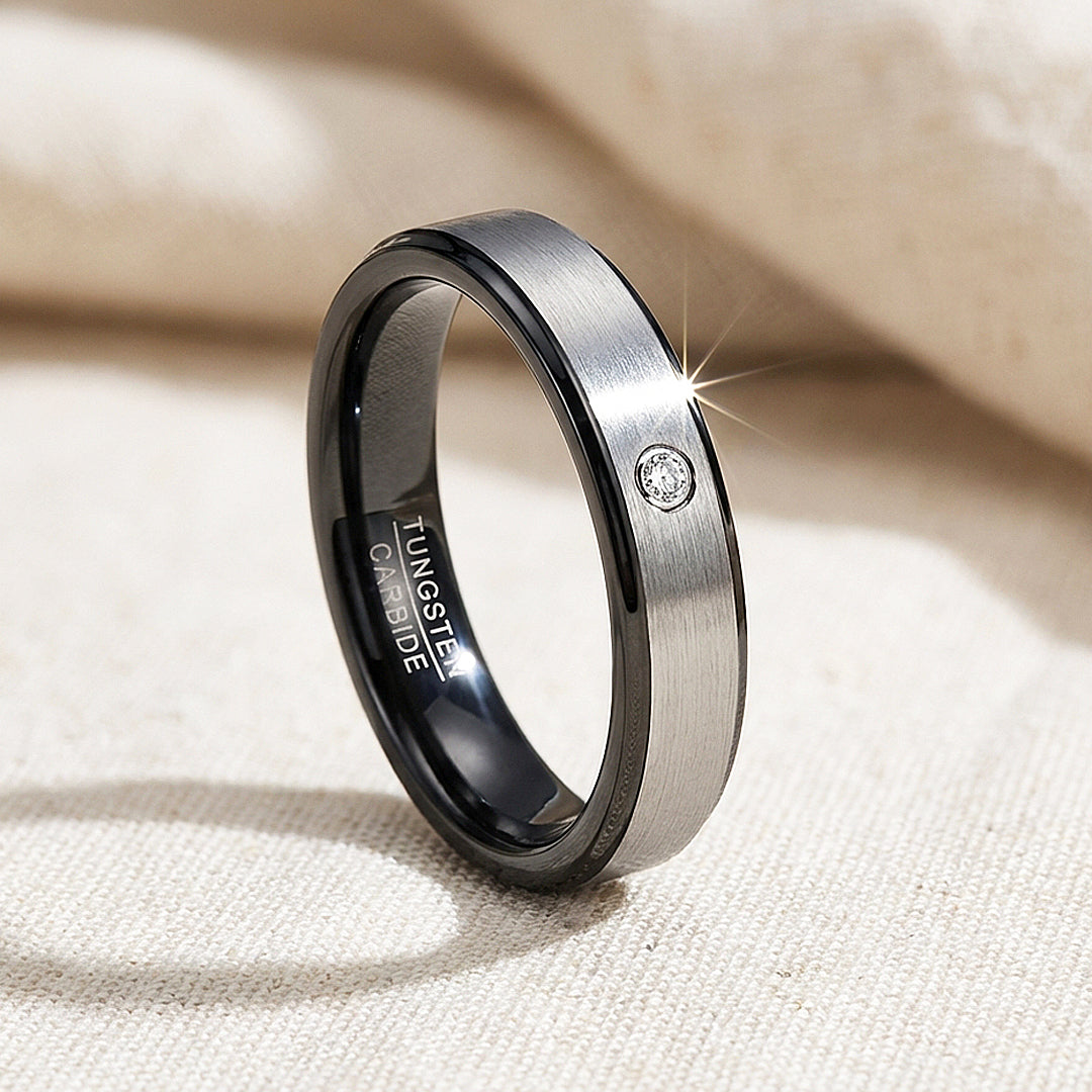 Yoda Brushed Solitaire Black Edge Tungsten Carbide Ring - Ring | Singapore Jewellery, Wedding Rings &amp; Gifts | Same Day Delivery | Tiara.com.sg