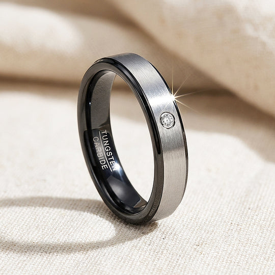 Yoda Brushed Solitaire Black Edge Tungsten Carbide Ring - Ring | Singapore Jewellery, Wedding Rings &amp; Gifts | Same Day Delivery | Tiara.com.sg