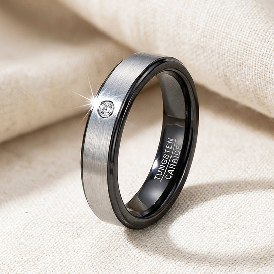 Yoda Brushed Solitaire Black Edge Tungsten Carbide Ring - Ring | Singapore Jewellery, Wedding Rings &amp; Gifts | Same Day Delivery | Tiara.com.sg