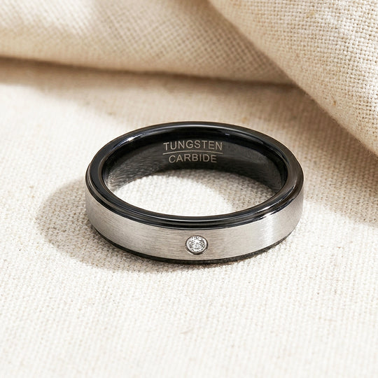 Yoda Brushed Solitaire Black Edge Tungsten Carbide Ring - Ring | Singapore Jewellery, Wedding Rings &amp; Gifts | Same Day Delivery | Tiara.com.sg