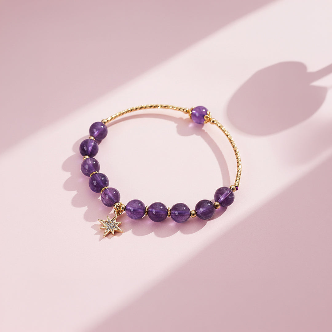 Star Amethyst &amp; Celestial Gold Natural Crystal Bracelet | C208